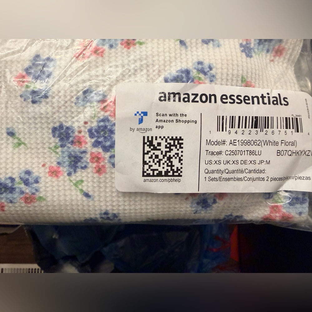 Amazon Essentials Womens Waffle Snug Fit Pajama Set- White Floral- US XS - Picture 5 of 8